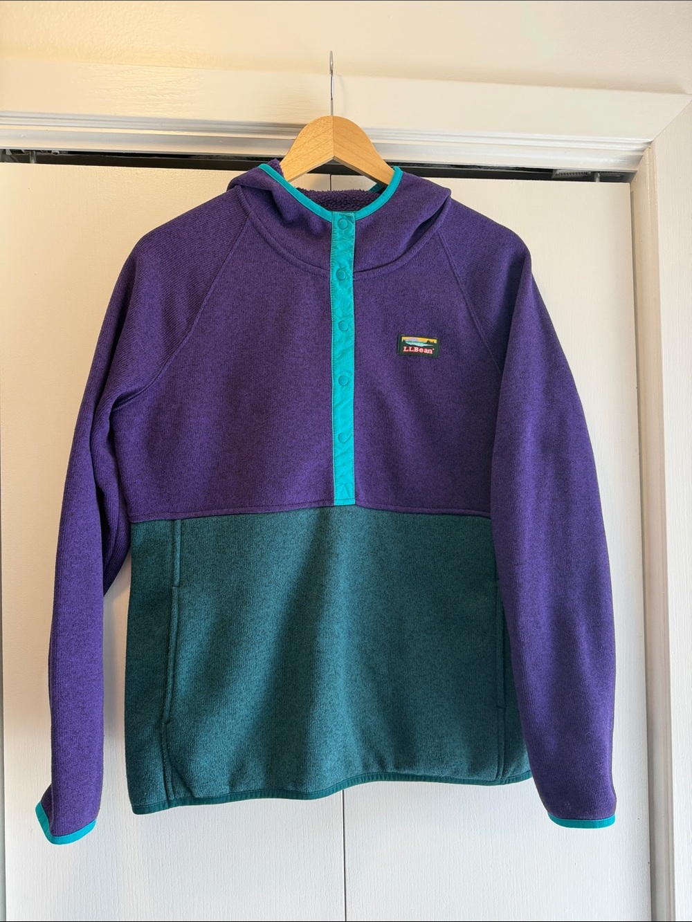 L.L. Bean Purple and Teal Colorblock Fleece Pullover Hoodie